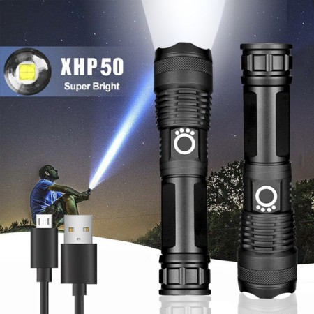 Rechargeable Zoom Led Flashlight Usb Torch Light: Illuminate Your Path With Portable Lighting