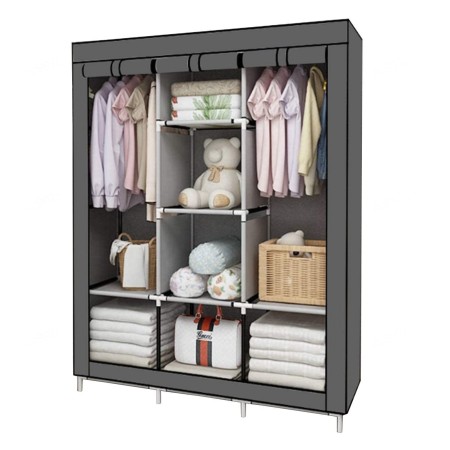 Portable 4 Layer Almirah Cloth Portable Wardrobe ( Grey Color )