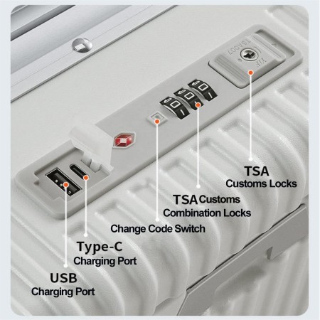 Travel Suitcase, Hard Shell Suitcase, Hand Luggage Suitcase with Drink Holder, 4 Wheels, Combination Lock, White,