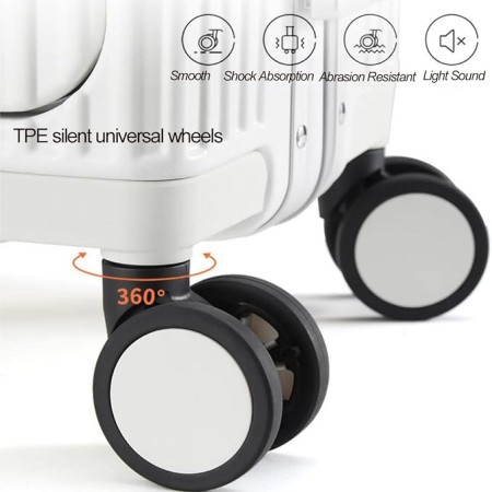 Travel Suitcase, Hard Shell Suitcase, Hand Luggage Suitcase with Drink Holder, 4 Wheels, Combination Lock, White,