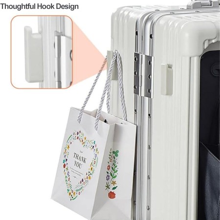 Travel Suitcase, Hard Shell Suitcase, Hand Luggage Suitcase with Drink Holder, 4 Wheels, Combination Lock, White,