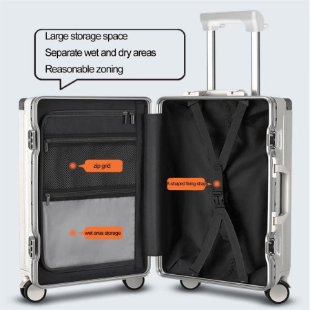Travel Suitcase, Hard Shell Suitcase, Hand Luggage Suitcase with Drink Holder, 4 Wheels, Combination Lock, White,