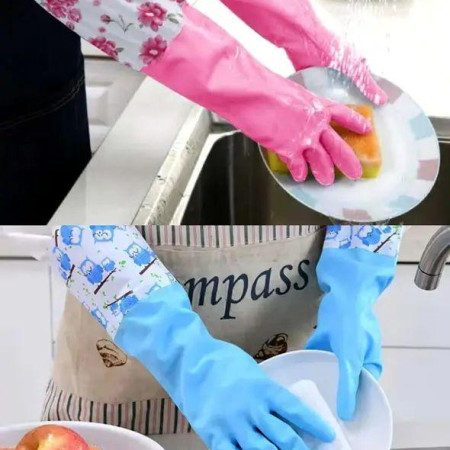 2pcs High Quality Full Hand Printed Dish Washing Gloves