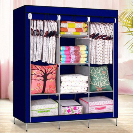 Portable 4 Layer Almirah Cloth Portable Wardrobe ( Cyan Color )