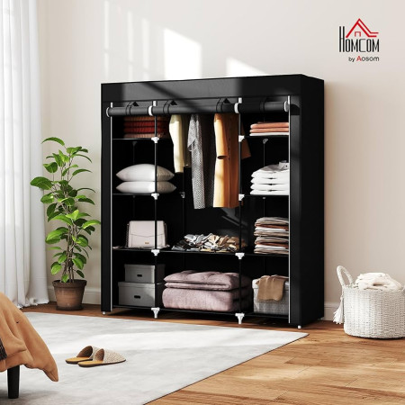 Portable 4 Layer Almirah Cloth Portable Wardrobe (Black Color)