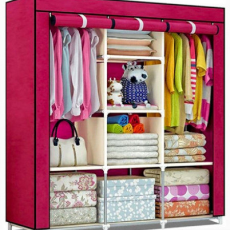 Portable 4 Layer Almirah Cloth Portable Wardrobe Wine Red