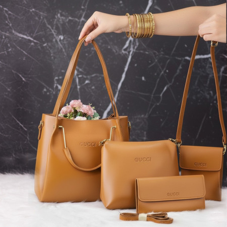 (Brown) 4 PCS LADIES FASHIONABLE COMBO Bag