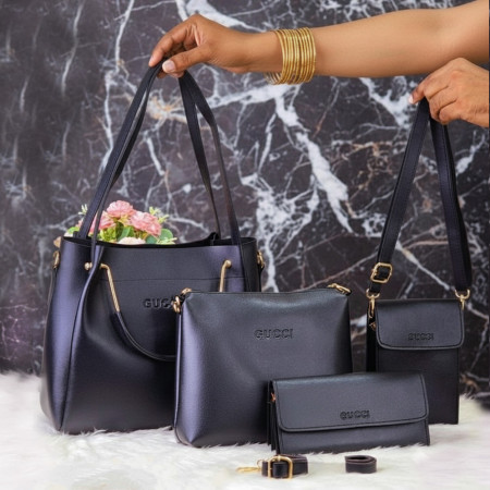 (Black) 4 PCS LADIES FASHIONABLE COMBO Bag