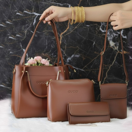 (Chocolate) 4 PCS LADIES FASHIONABLE COMBO Bag