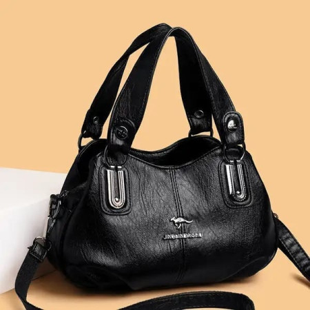Black China Leather Trendy Vegan Tote Bag