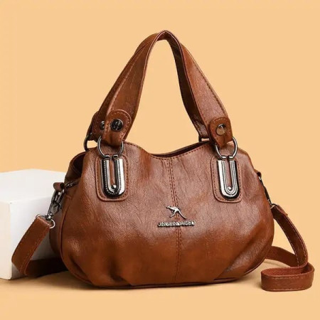 Brown China Leather Trendy Vegan Tote Bag